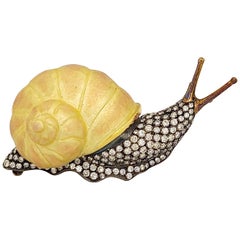 18 Karat Yellow Gold and Sterling Silver Diamond and Enamel Snail Brooch