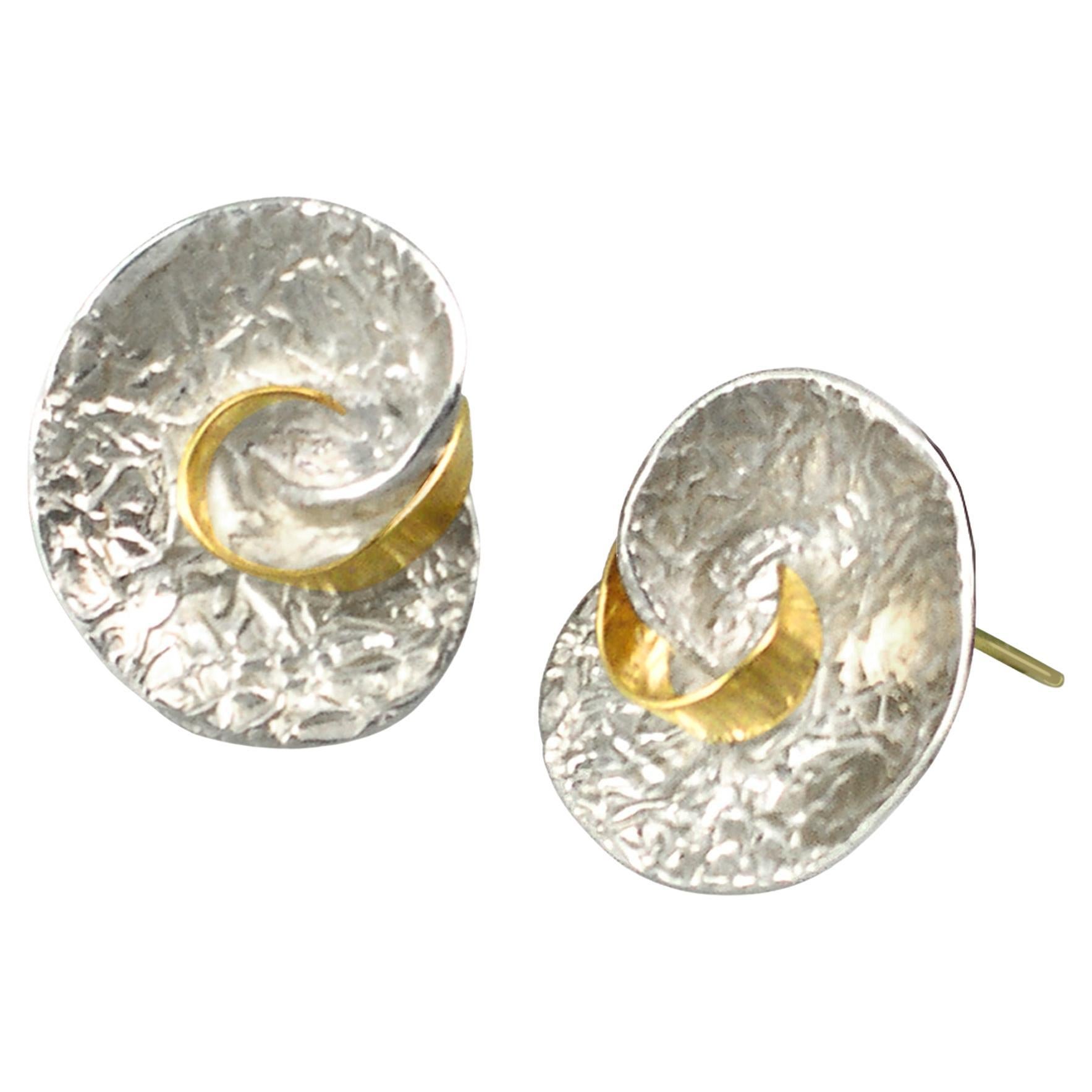 18 Karat Yellow Gold and Sterling Silver Swirl Earrings by Keiko Mita For Sale