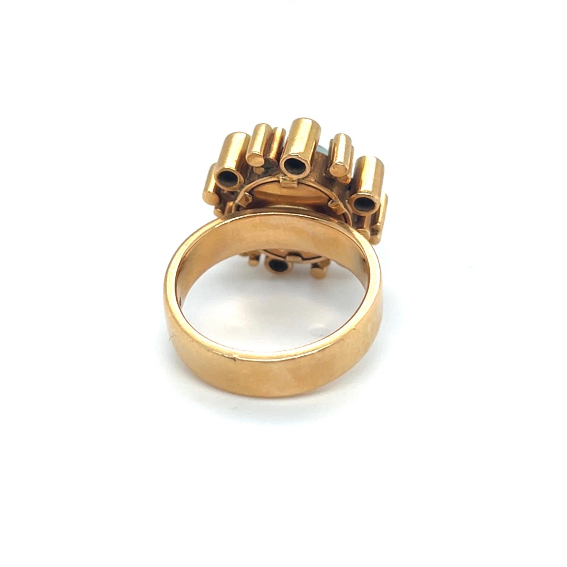 Anillo de cóctel modernista de oro amarillo de 18 quilates y turmalina, años 70 en Bueno Estado en Zurich, CH