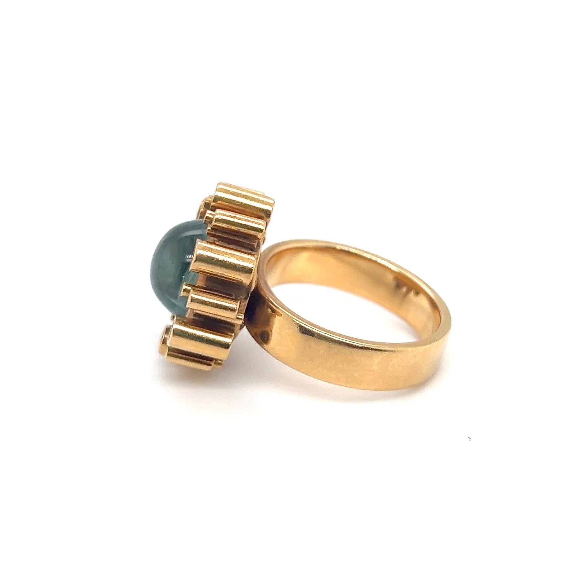 Anillo de cóctel modernista de oro amarillo de 18 quilates y turmalina, años 70 1