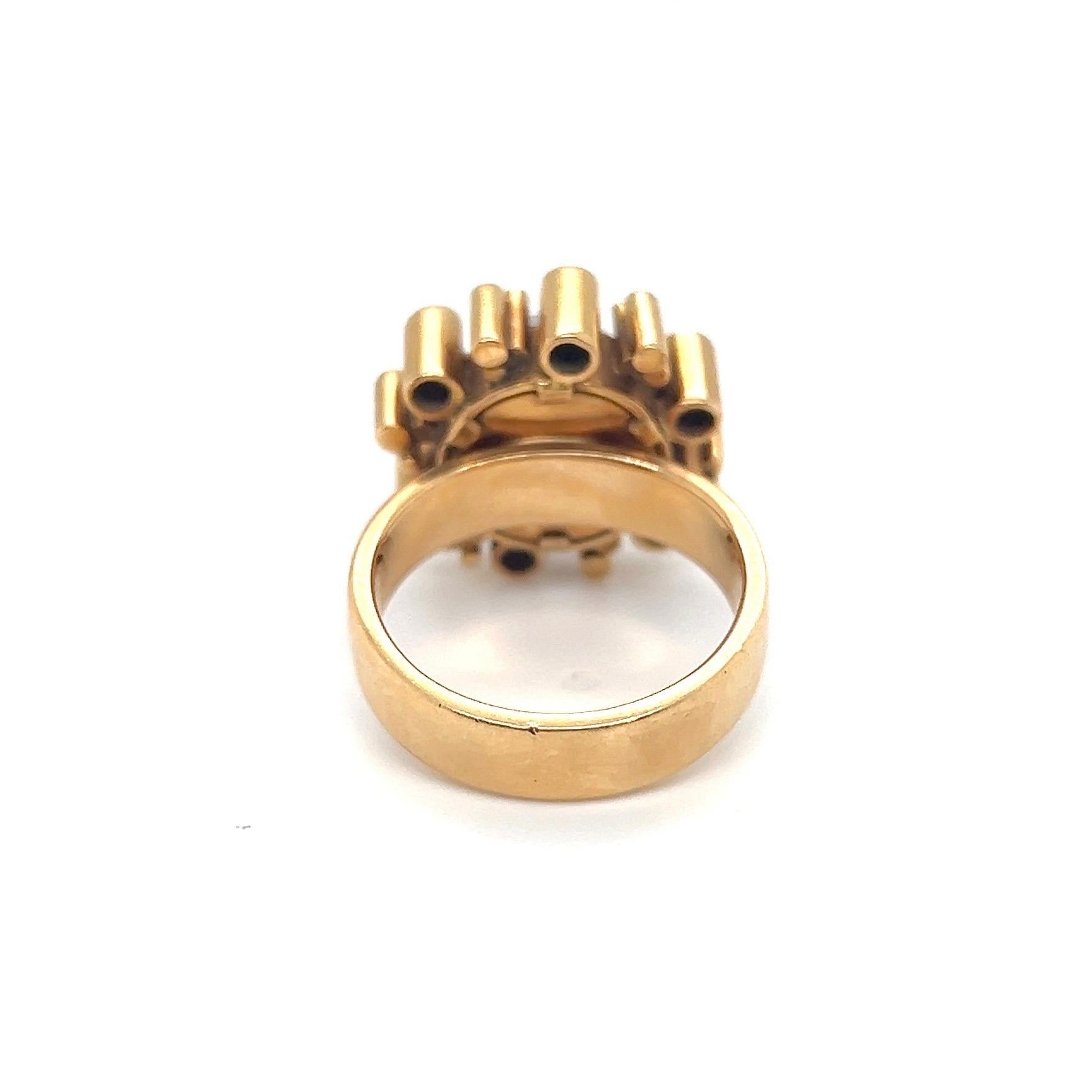 Anillo de cóctel modernista de oro amarillo de 18 quilates y turmalina, años 70 2