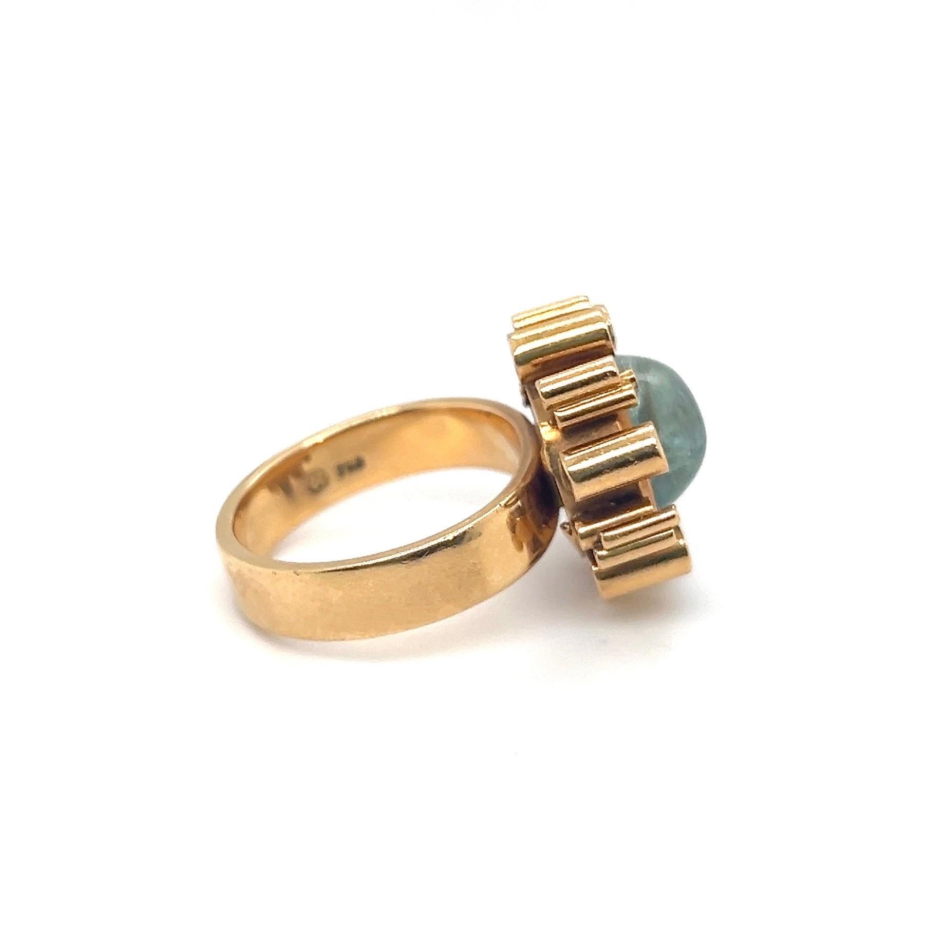 Anillo de cóctel modernista de oro amarillo de 18 quilates y turmalina, años 70 3
