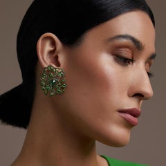 18 Karat Yellow Gold and Tsavorites Earclips