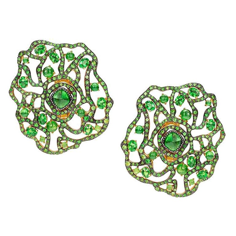 Boucles d'oreilles en or jaune 18 carats et tsavorites