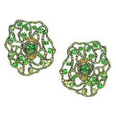 18 Karat Yellow Gold and Tsavorites Earclips