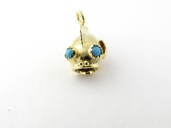 18 Karat Yellow Gold and Turquoise Blowfish Charm