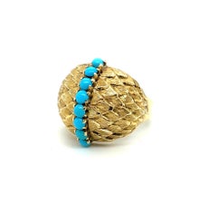 18 Karat Yellow Gold and Turquoise Cocktail Ring circa 1950s