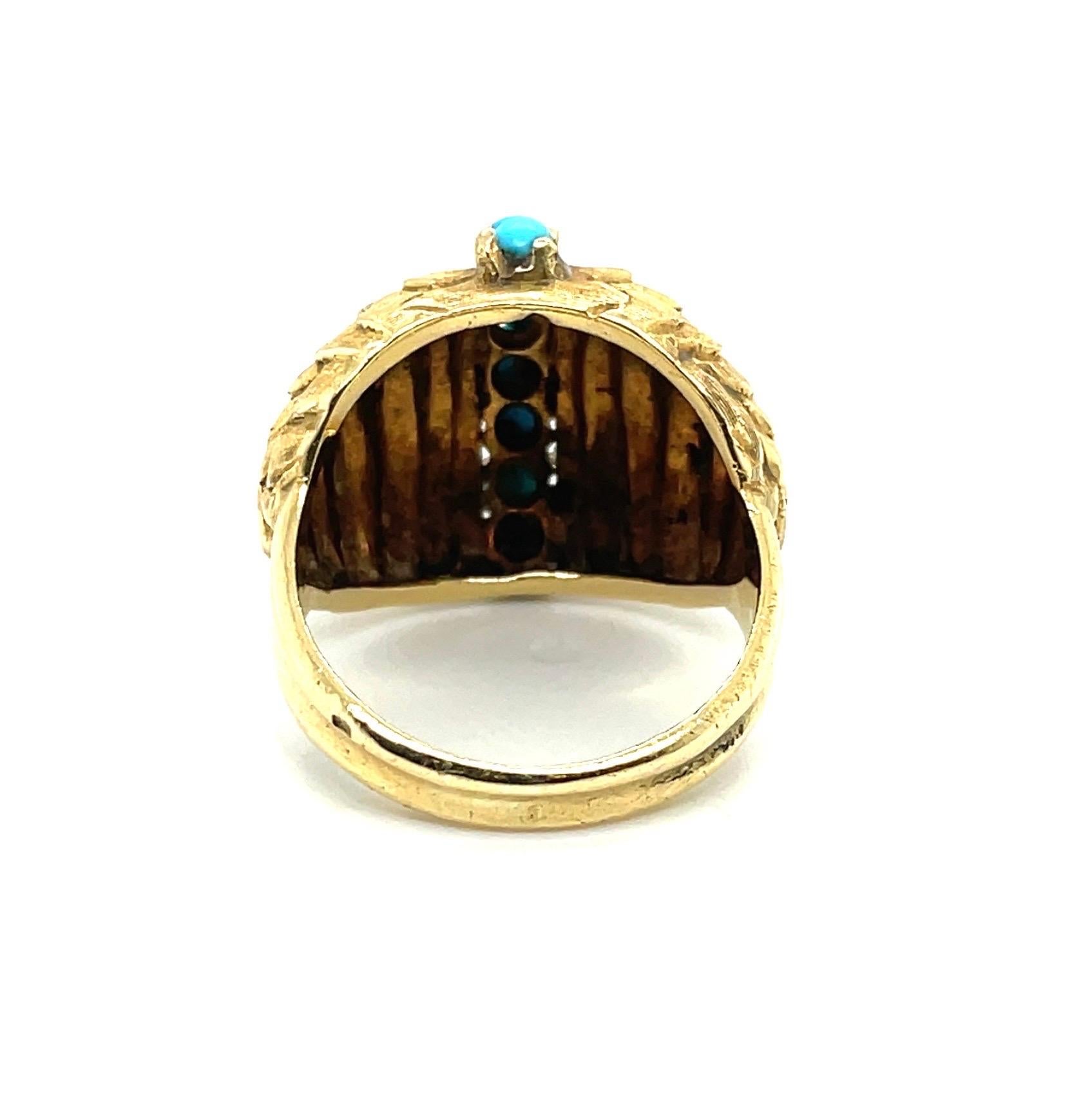Post-War 18 Karat Yellow Gold and Turquoise Cocktail Ring circa 1950s For Sale