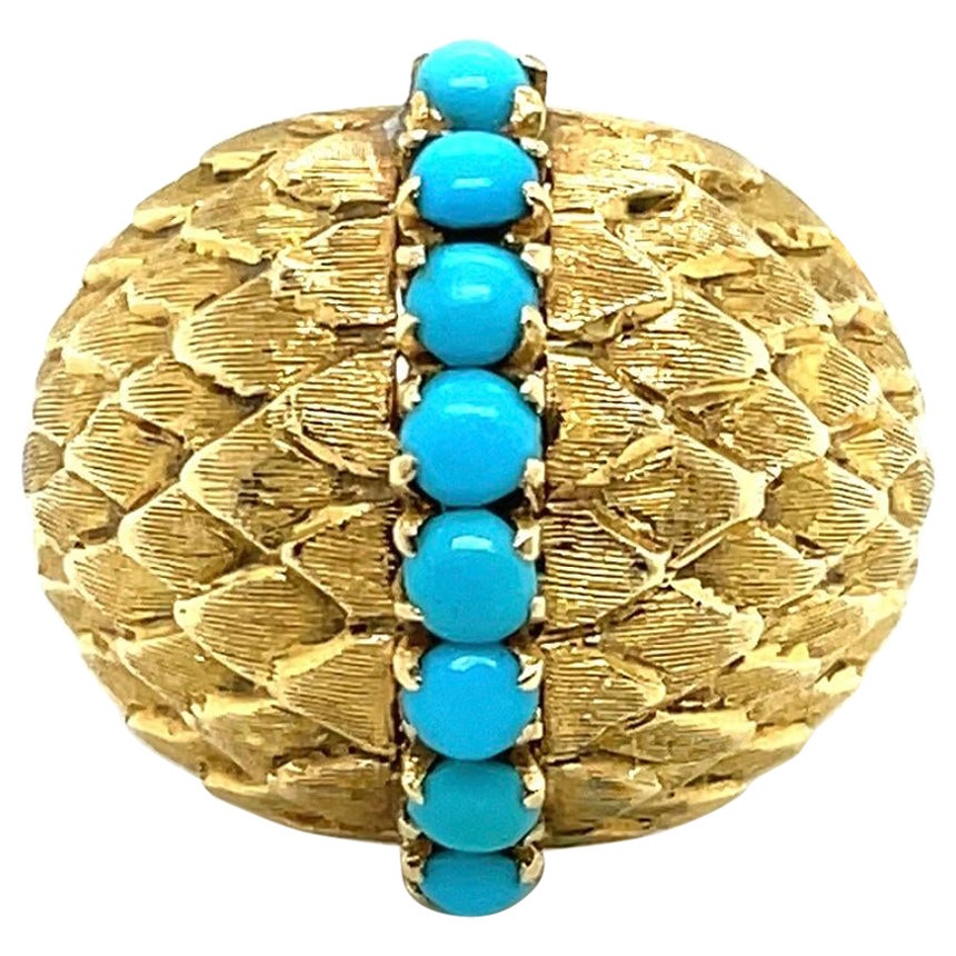 Anillo de cóctel de oro amarillo de 18 quilates y turquesa circa años 50