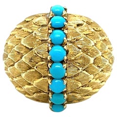 Bague de cocktail en or jaune 18 carats et turquoise circa 1950