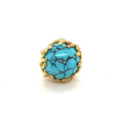 18 Karat Yellow Gold and Turquoise Cocktail Ring, circa 1960s
