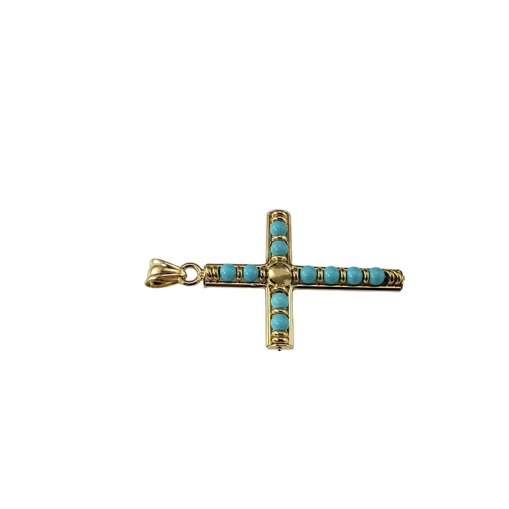Round Cut 18 Karat Yellow Gold and Turquoise Cross Pendant #17024 For Sale