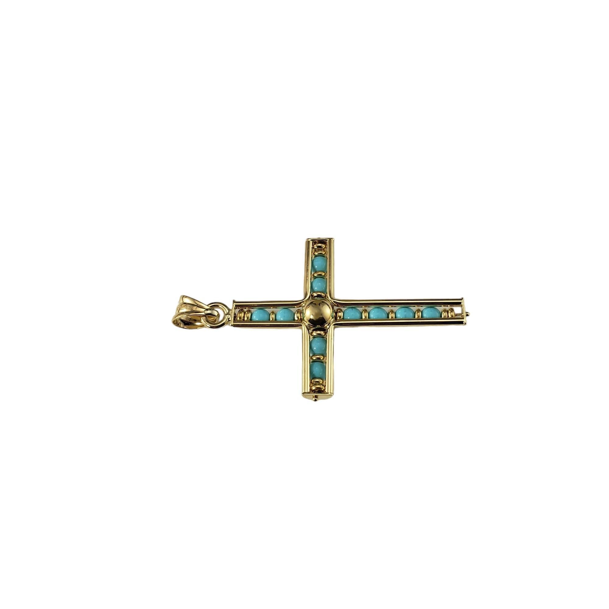 18 Karat Yellow Gold and Turquoise Cross Pendant #17024 In Good Condition For Sale In Washington Depot, CT