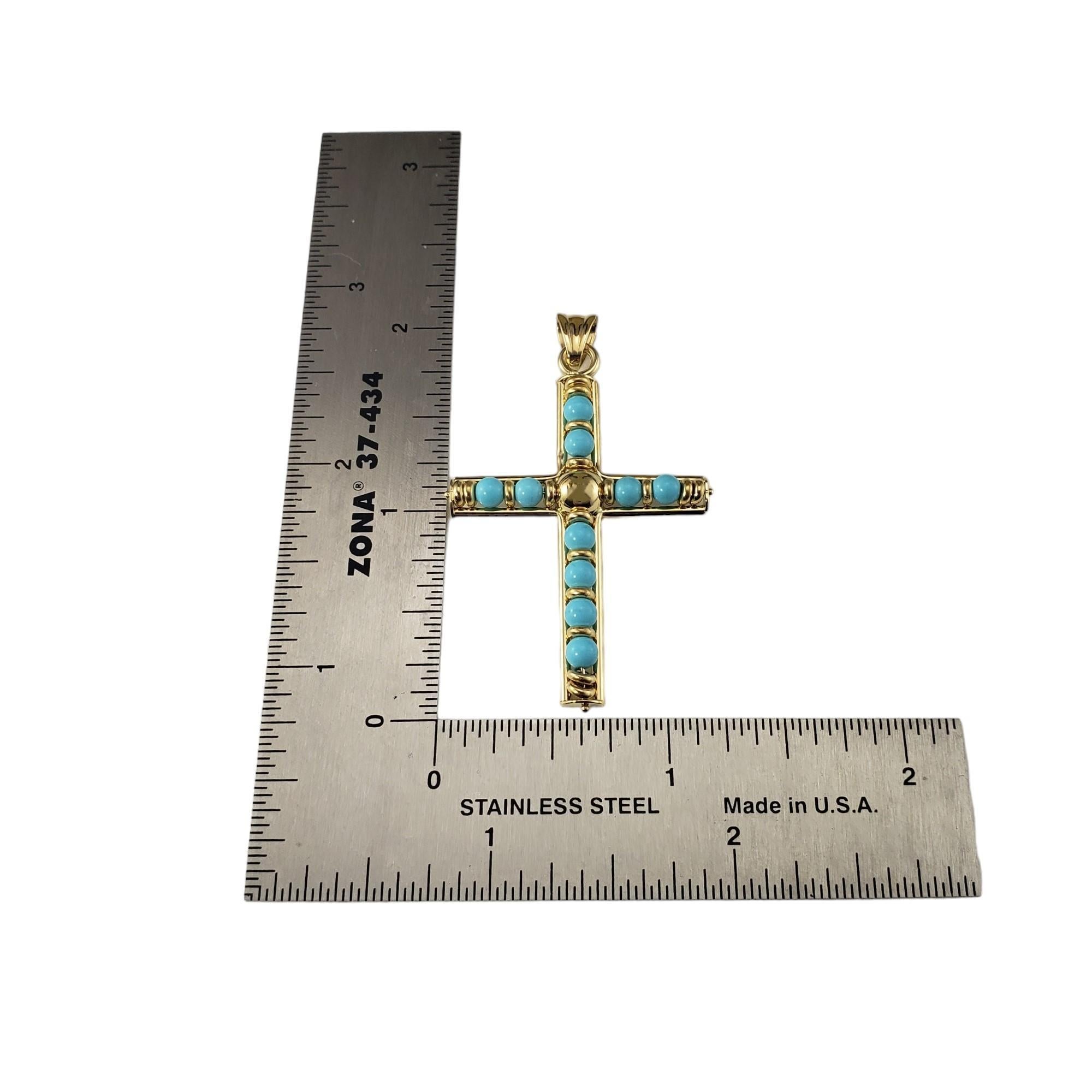Women's 18 Karat Yellow Gold and Turquoise Cross Pendant #17024 For Sale