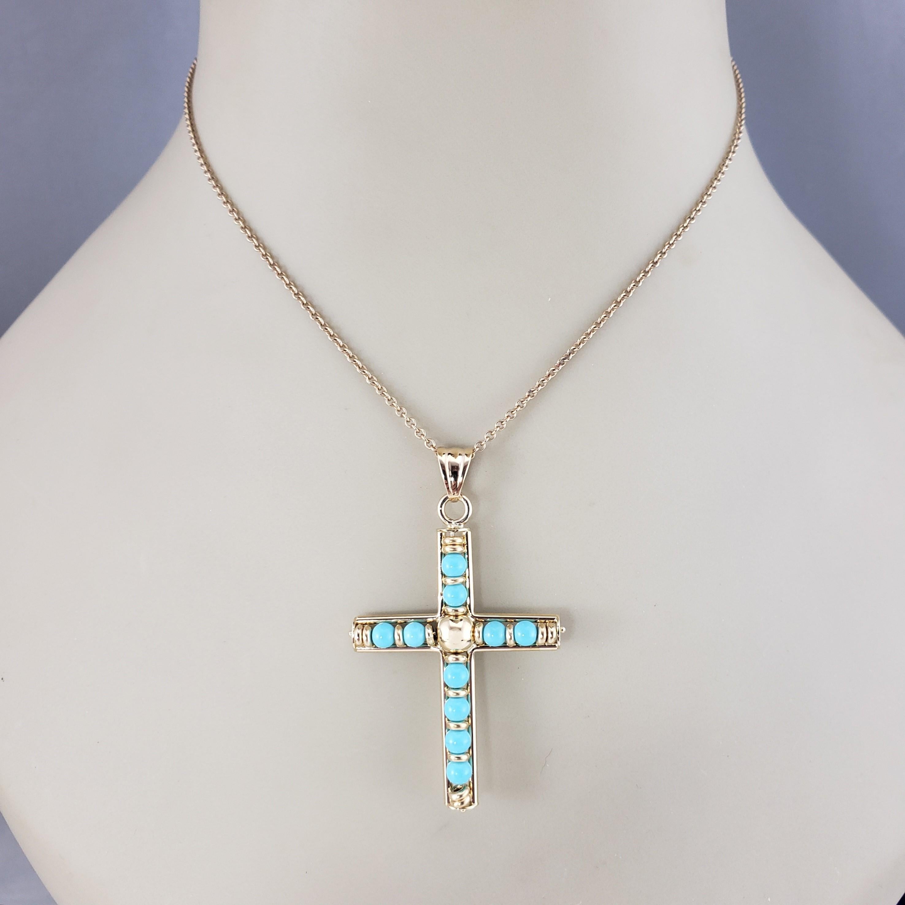 18 Karat Yellow Gold and Turquoise Cross Pendant #17024 For Sale 2