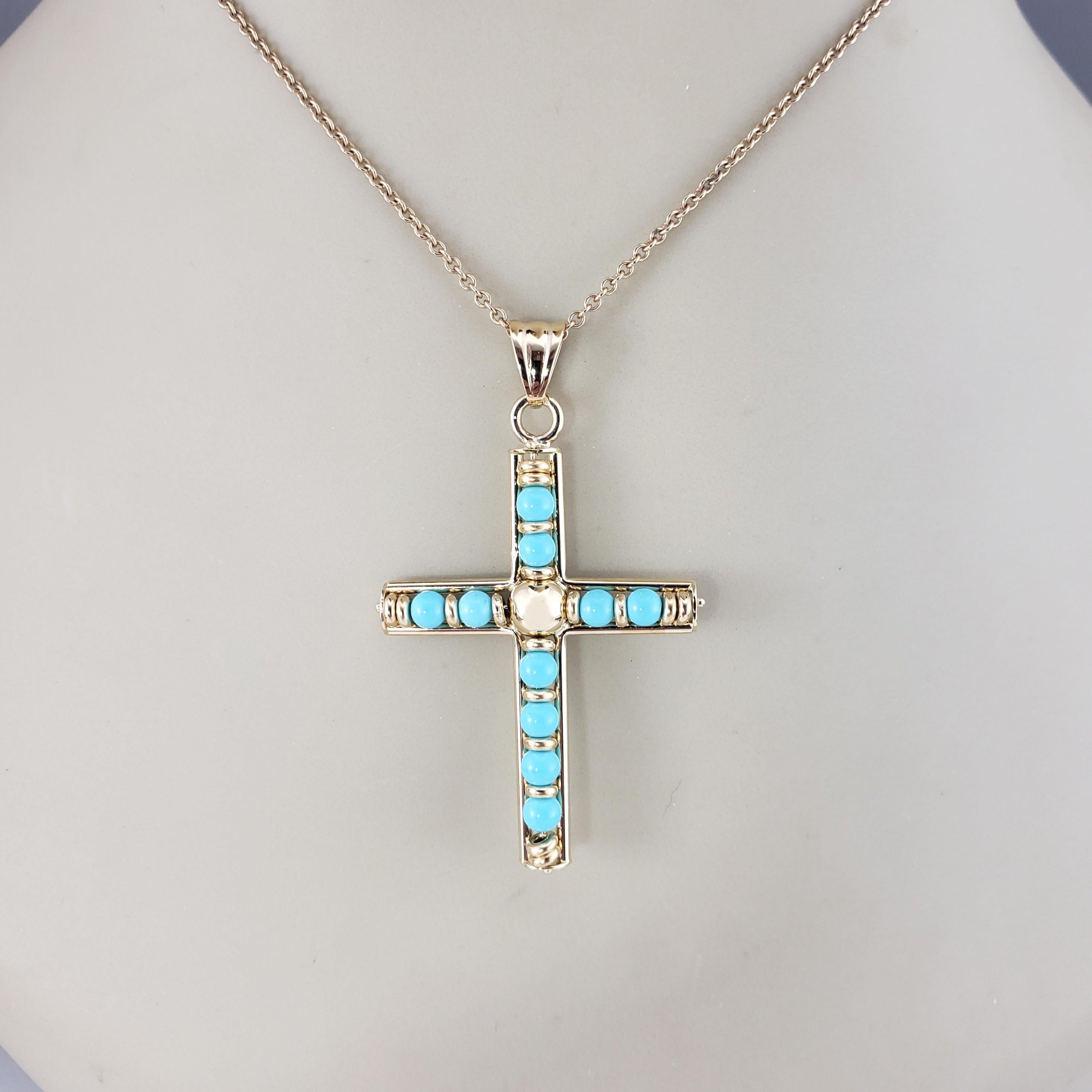 18 Karat Yellow Gold and Turquoise Cross Pendant #17024 For Sale 3
