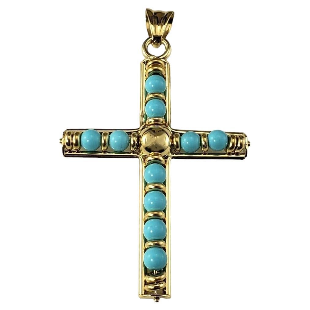 18 Karat Yellow Gold and Turquoise Cross Pendant #17024 For Sale