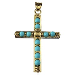 Colgante Cruz de Oro Amarillo de 18 Kilates y Turquesa #17024