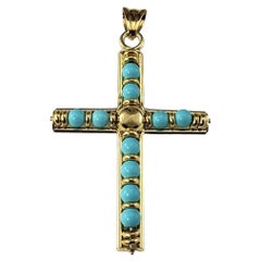 18 Karat Yellow Gold and Turquoise Cross Pendant #17024