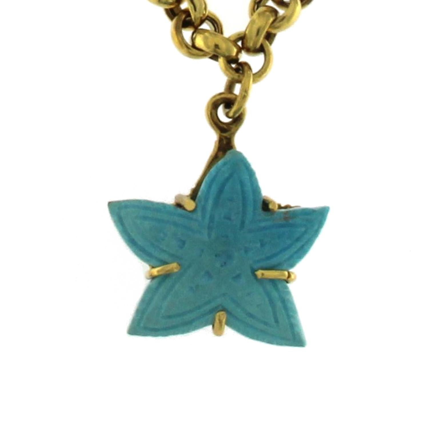 18 Karat Yellow Gold and Turquoise Necklace For Sale 5