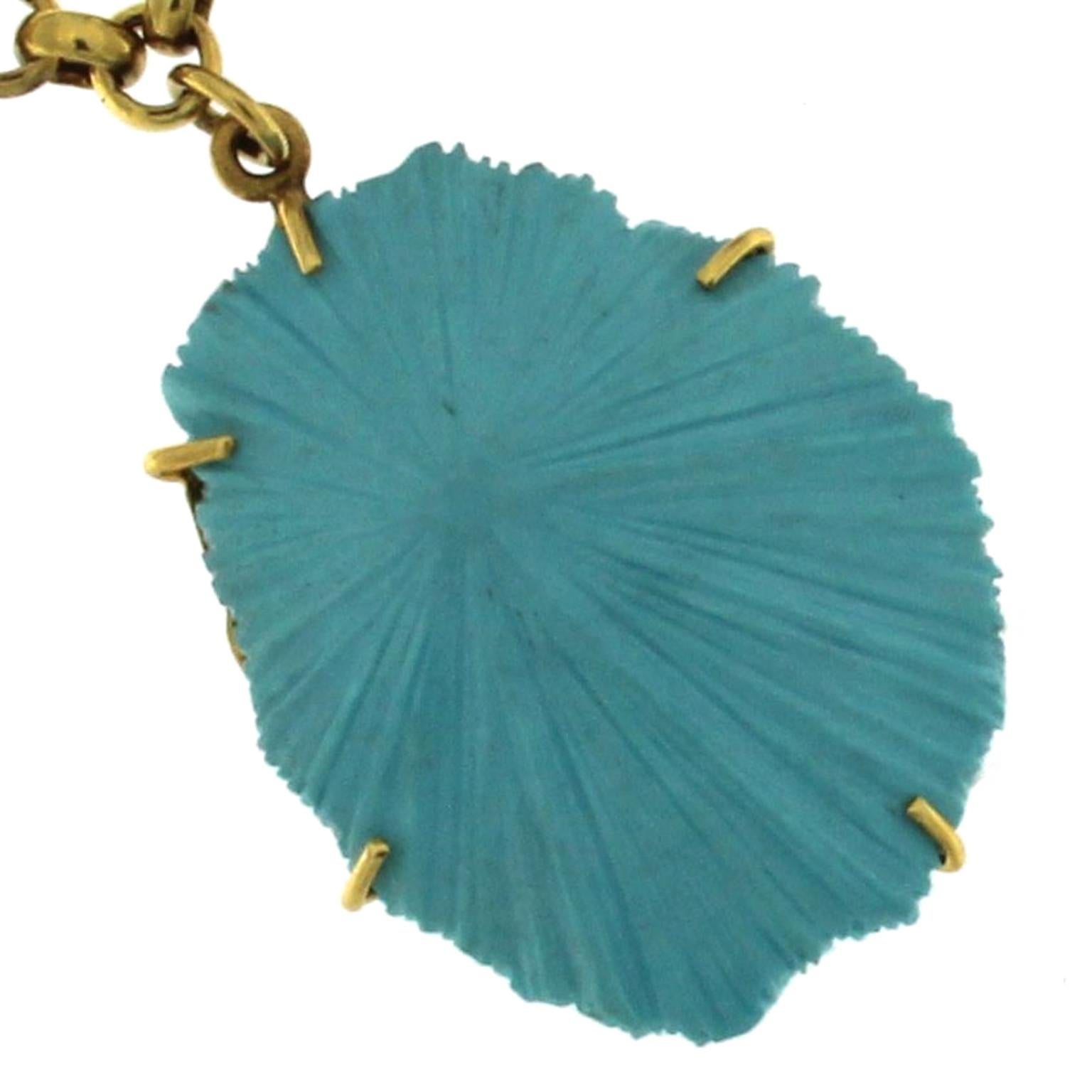 18 Karat Yellow Gold and Turquoise Necklace In New Condition For Sale In Milano, Lombardia