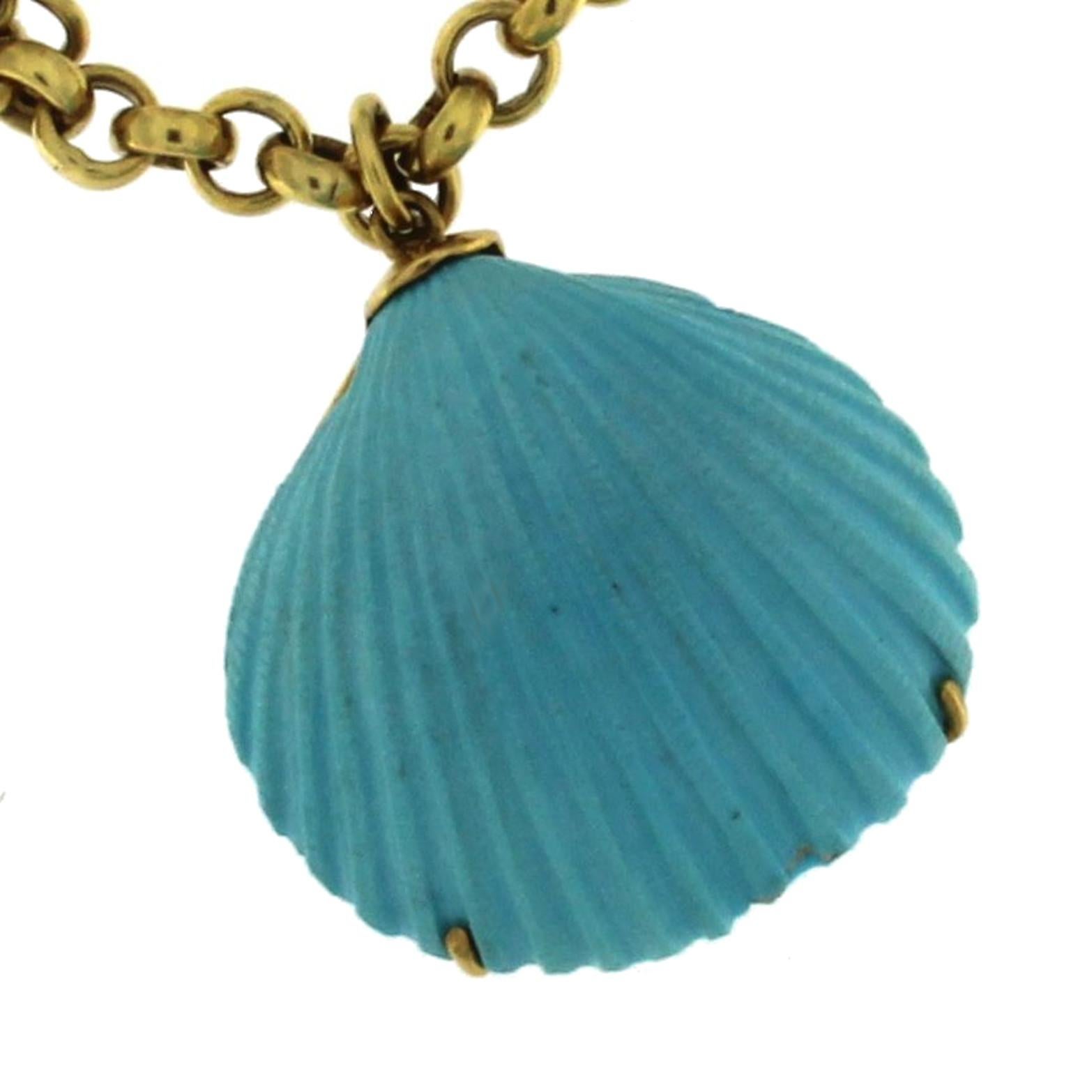 18 Karat Yellow Gold and Turquoise Necklace For Sale 3