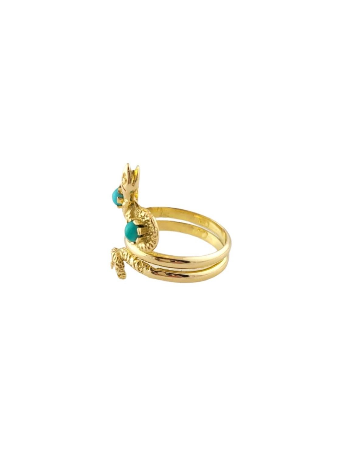 Women's 18 Karat Yellow Gold and Turquoise Snake Ring Size 7.5 #16616 For Sale