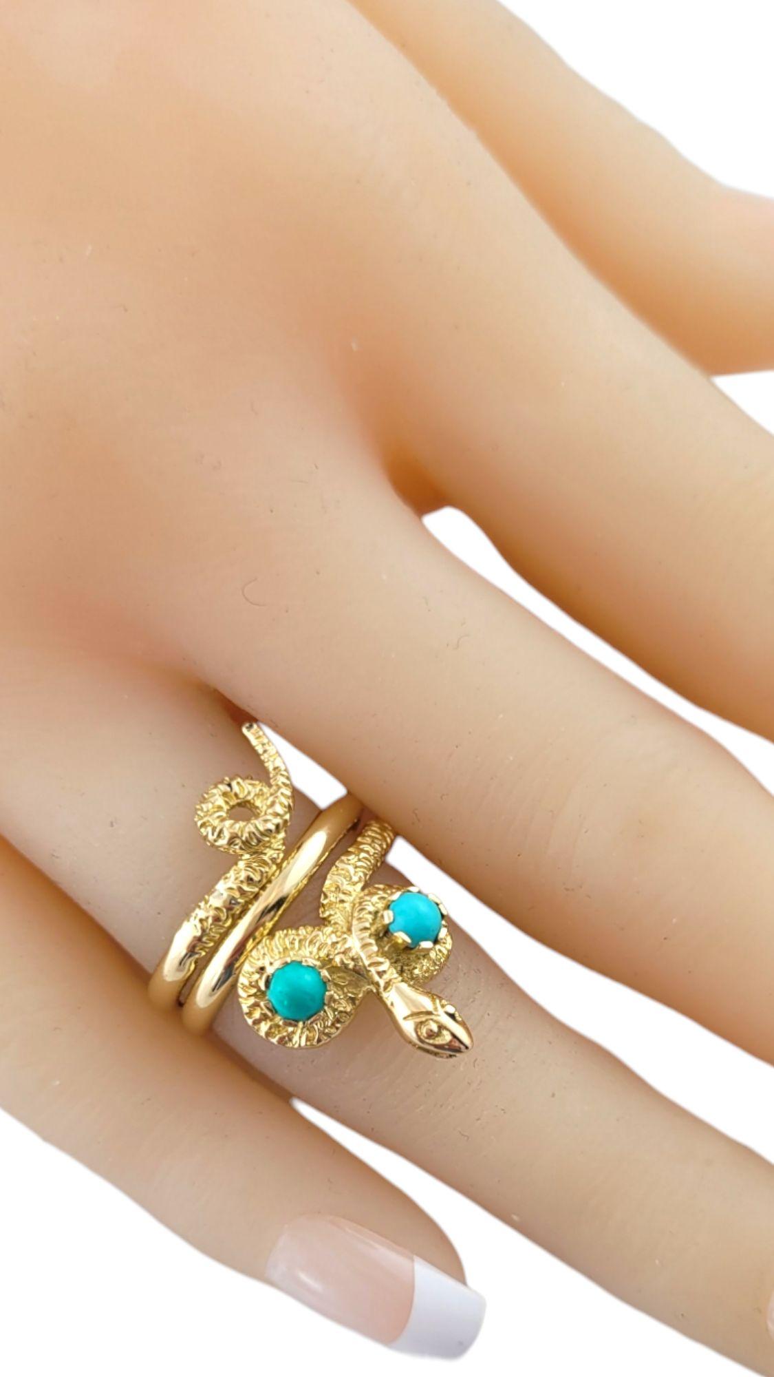 18 Karat Yellow Gold and Turquoise Snake Ring Size 7.5 #16616 For Sale 2