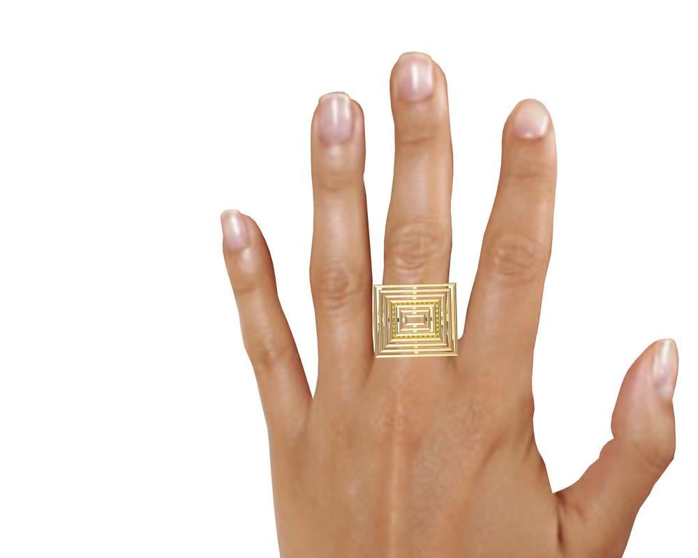 18 Karat Yellow Gold and Vivid Natural Yellow Diamonds Rectangle Sculpture Ring 2