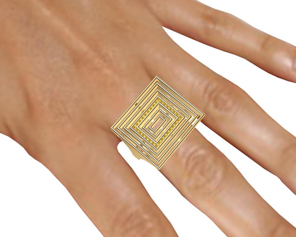 En vente :  Bague sculpture rectangulaire en or jaune 18 carats et diamants jaunes naturels vifs  6