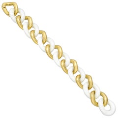 18 Karat Yellow Gold and White Ceramic Curb-Link Bracelet