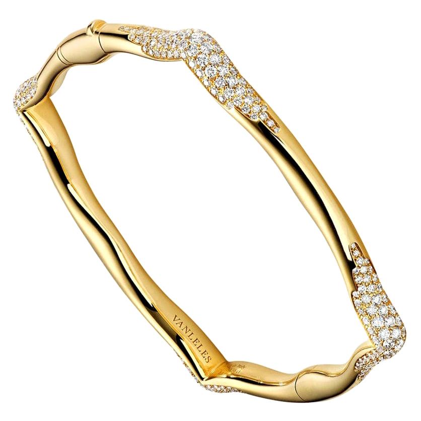 Bracelet jonc en or jaune 18 carats et diamants blancs en vente