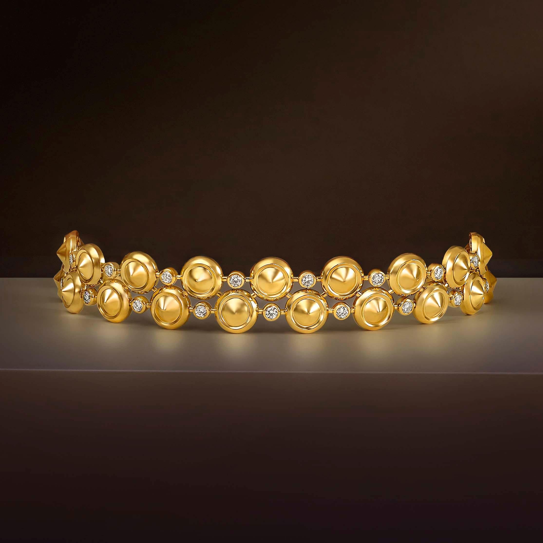 Modern 18 Karat Yellow Gold and White Diamonds Choker Necklace For Sale