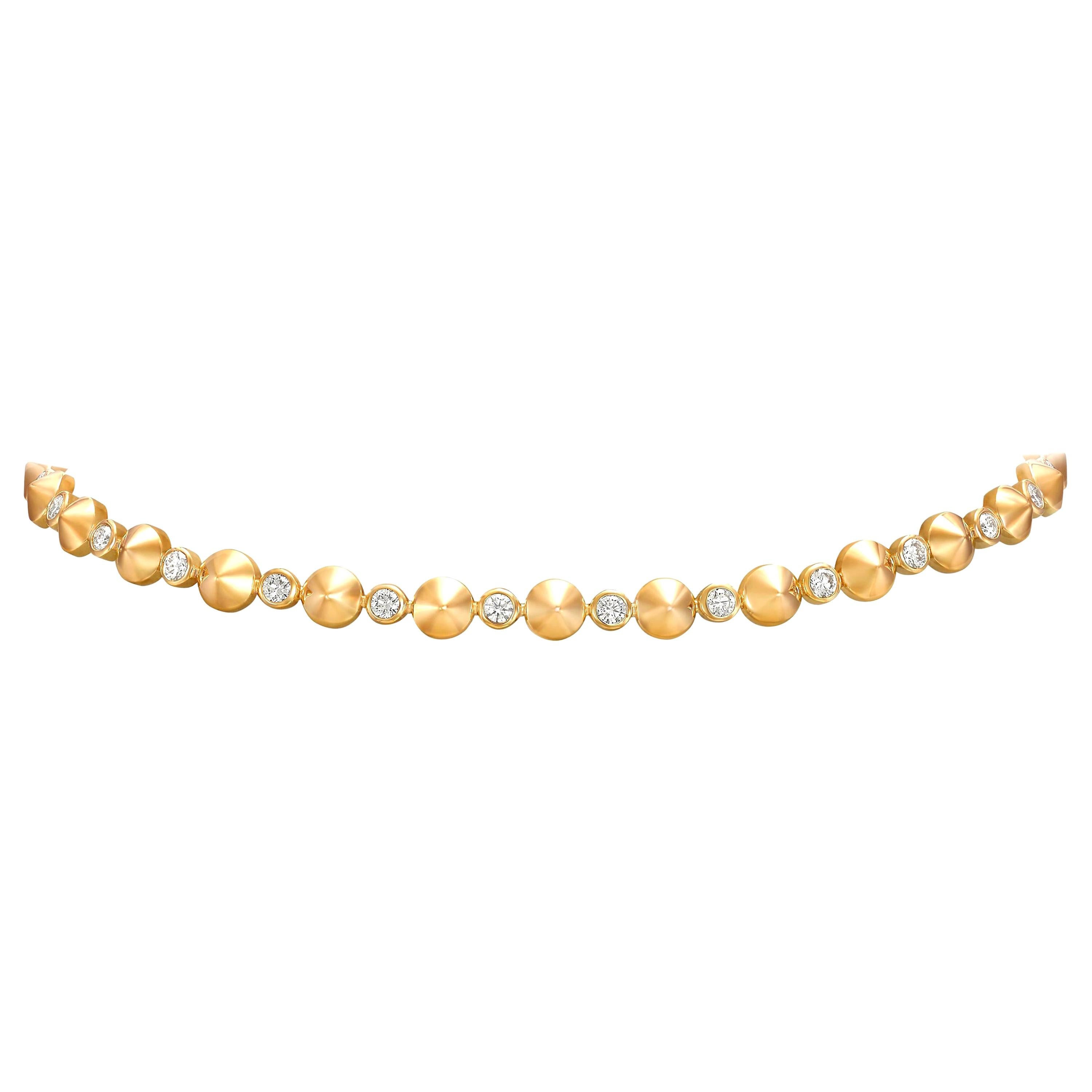 18 Karat Yellow Gold and White Diamonds Choker Necklace For Sale