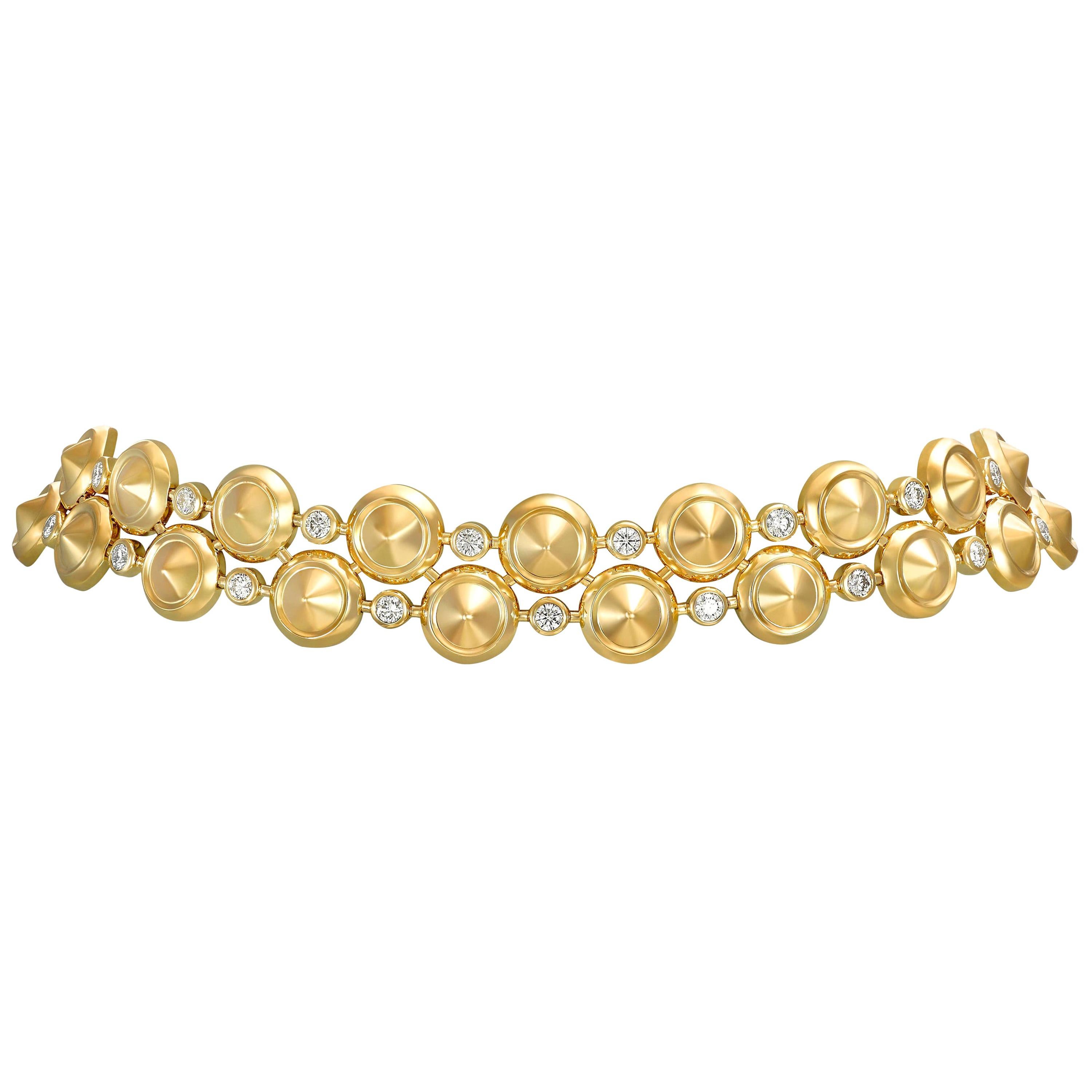 18 Karat Yellow Gold and White Diamonds Choker Necklace For Sale