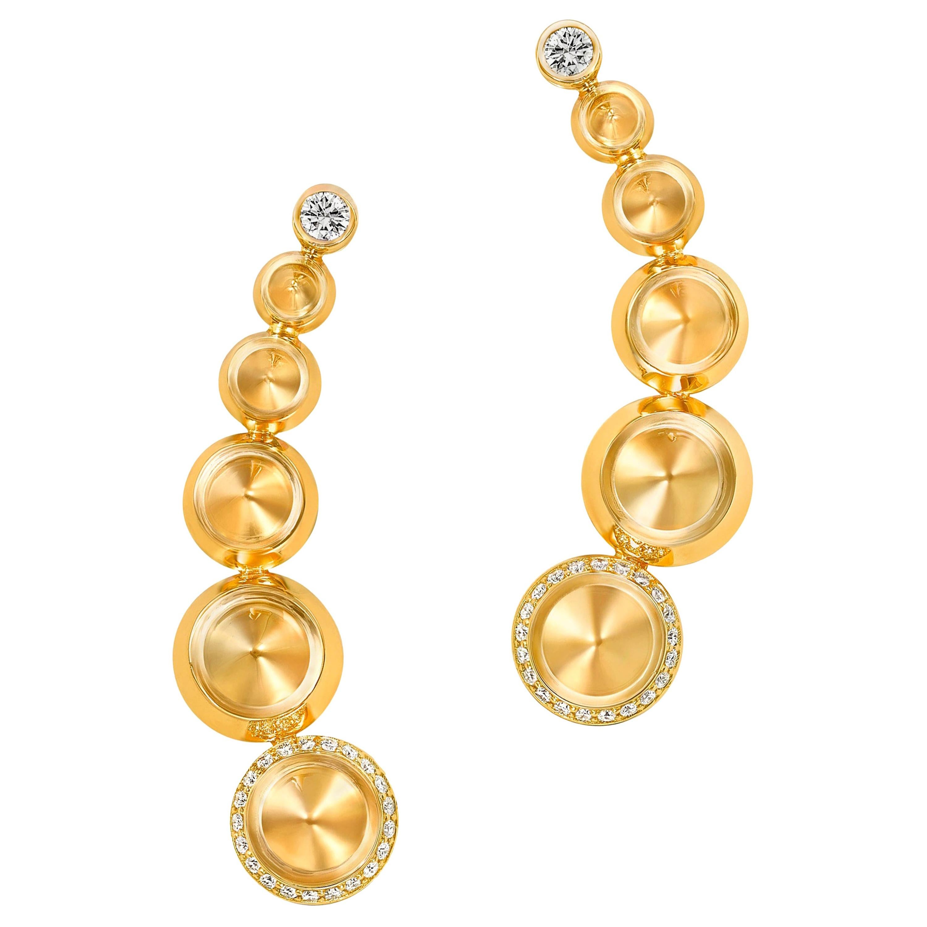 18 Karat Yellow Gold and White Diamonds Climber Earrings