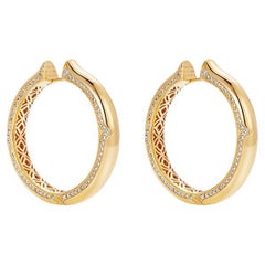 18 Karat Yellow Gold and White Diamonds Hoop Earrings