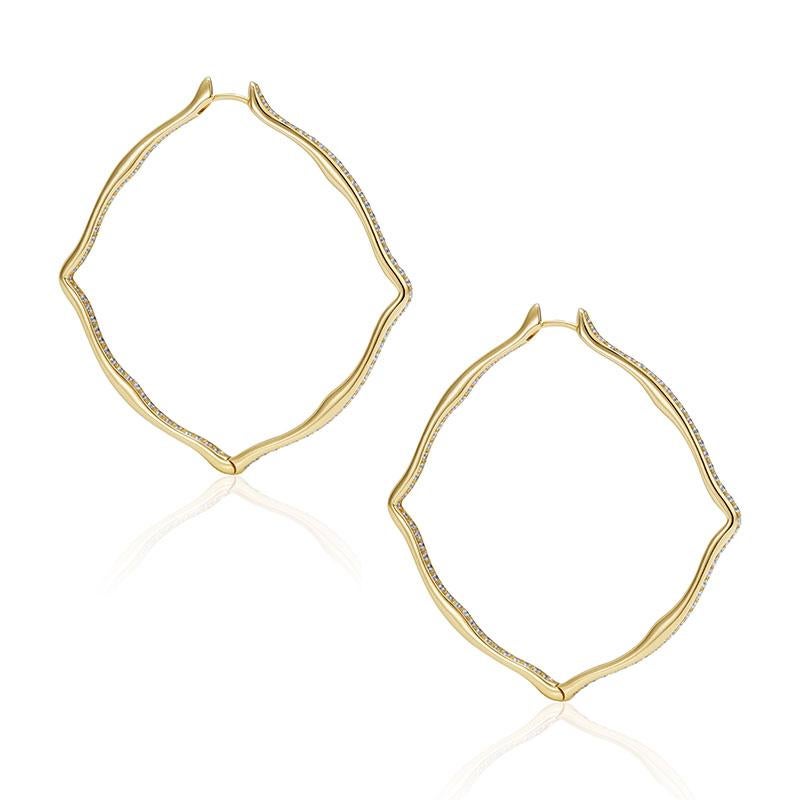 Contemporary 18 Karat Yellow Gold and White Diamonds Jumbo Hoop Earrings