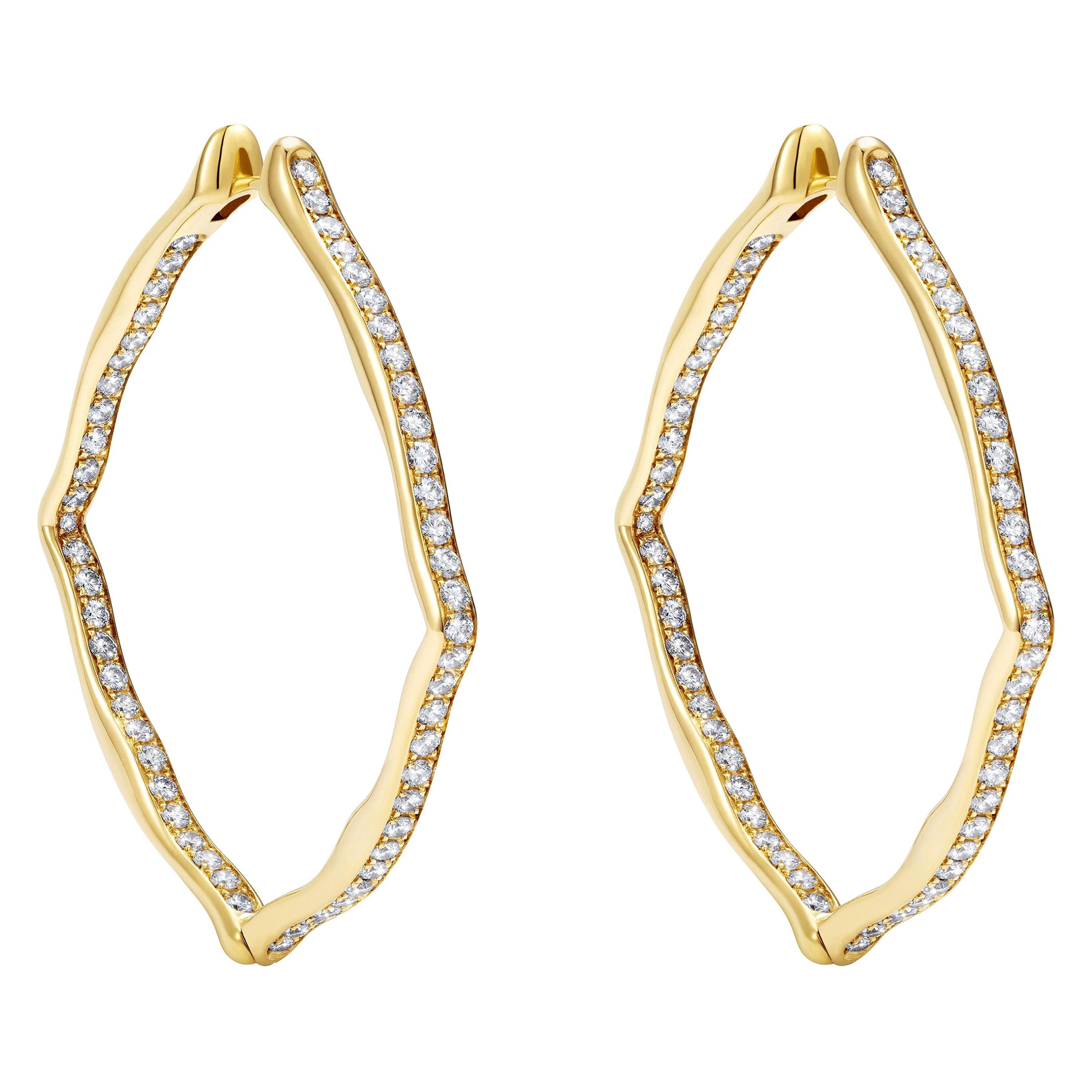 18 Karat Yellow Gold and White Diamonds Large Hoop Earrings For Sale