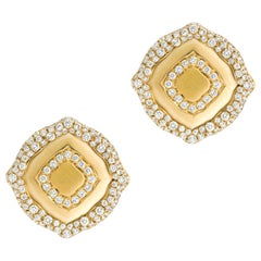 18 Karat Yellow Gold and White Diamonds Stud Earrings