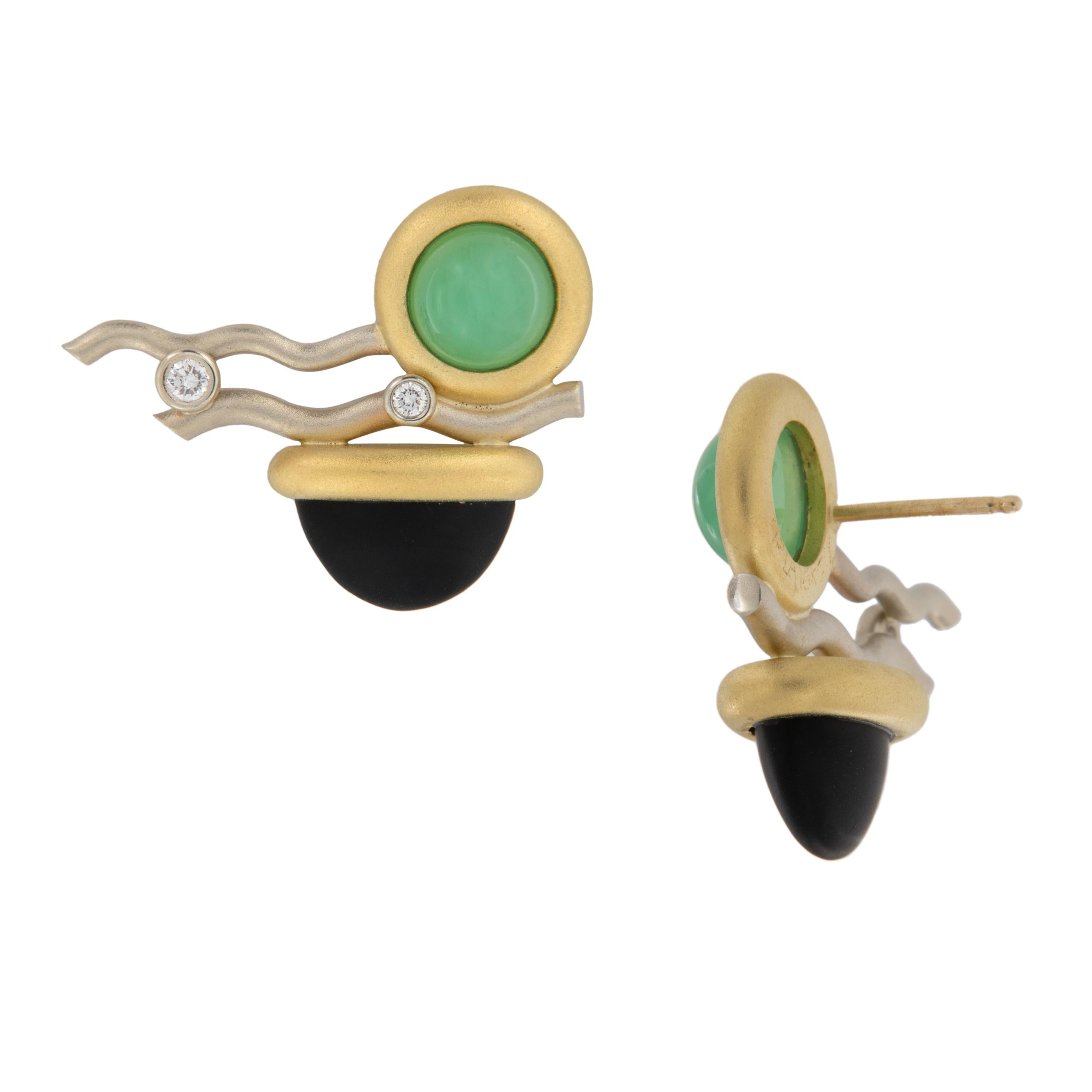 Classical and progressively modern describes Patrick Irla's jewelry. He hand makes his pieces through lost wax casting in his studio from start to finish with attention to detail and these whimsical earrings are proof of that! Featuring yellow and