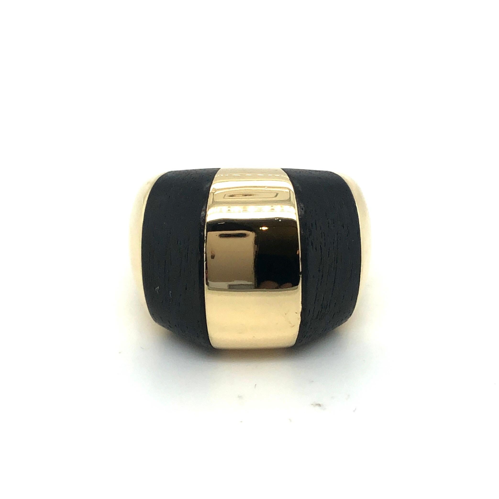 18 Karat Yellow Gold and Wood Cocktail Ring, 1990s In Excellent Condition In Zurich, CH