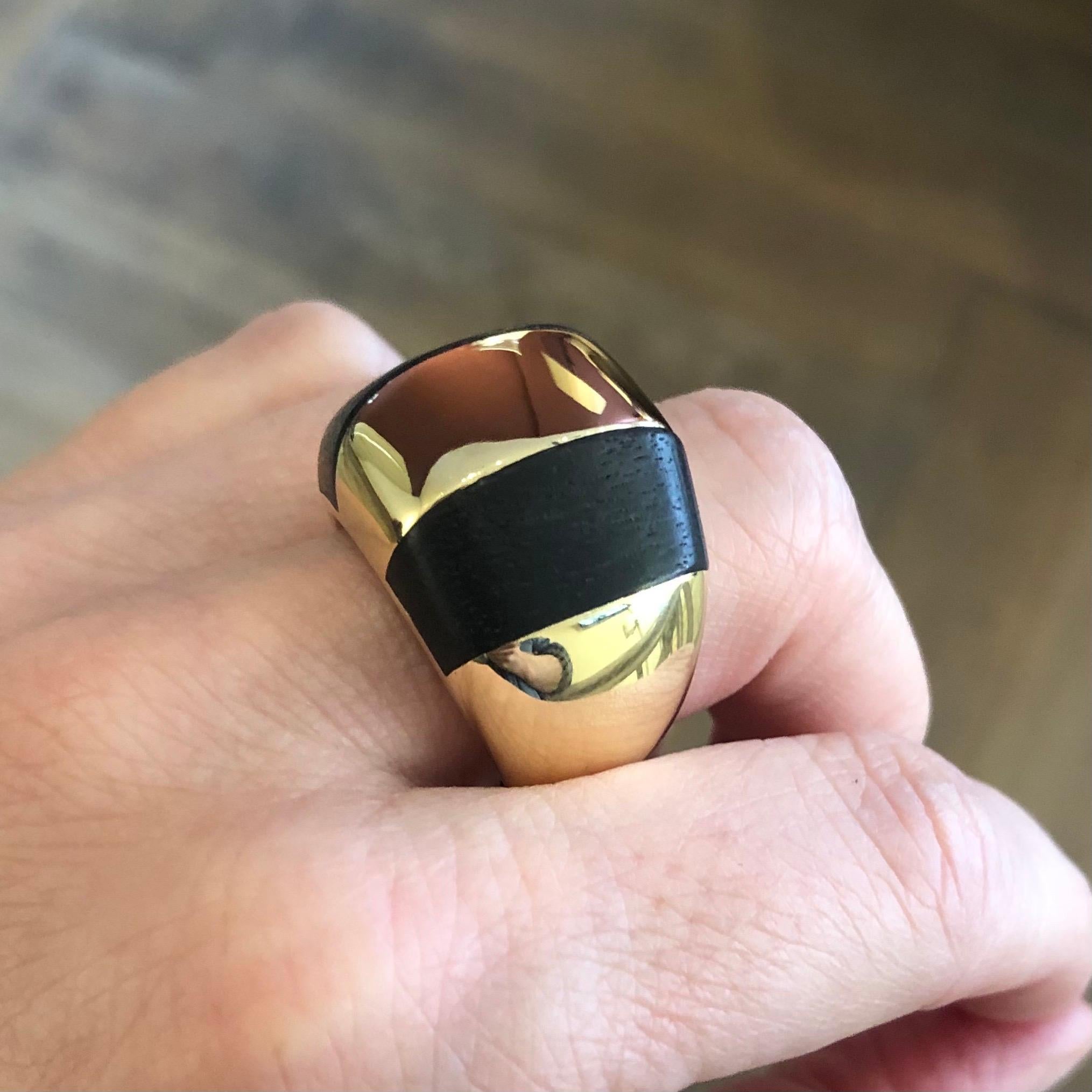 18 Karat Yellow Gold and Wood Cocktail Ring, 1990s 2