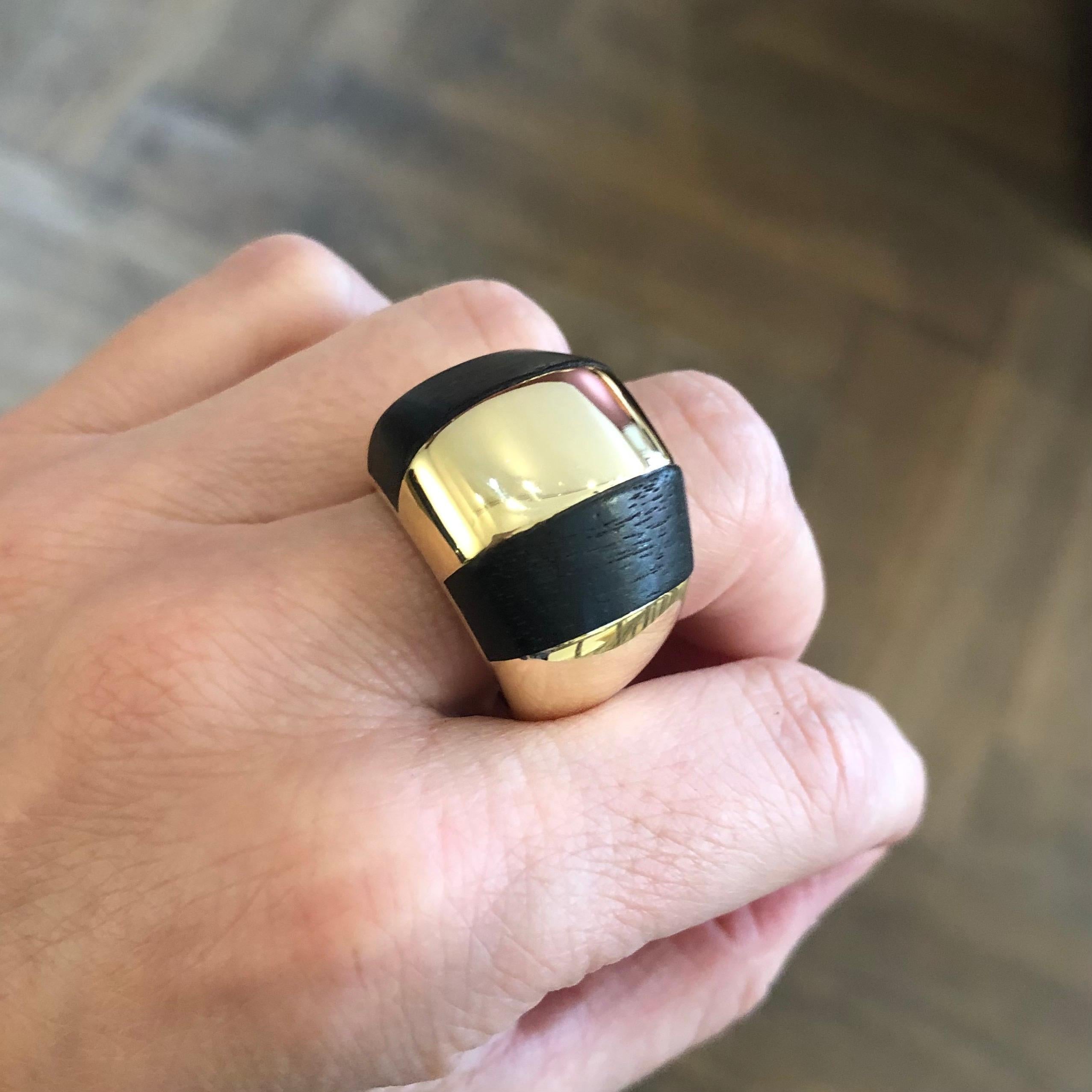 18 Karat Yellow Gold and Wood Cocktail Ring, 1990s 3
