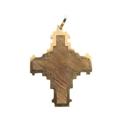 18 Karat Yellow Gold and Wood Cross Pendant
