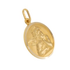 18 Karat Yellow Gold Angel Medal Charm Made in Italy