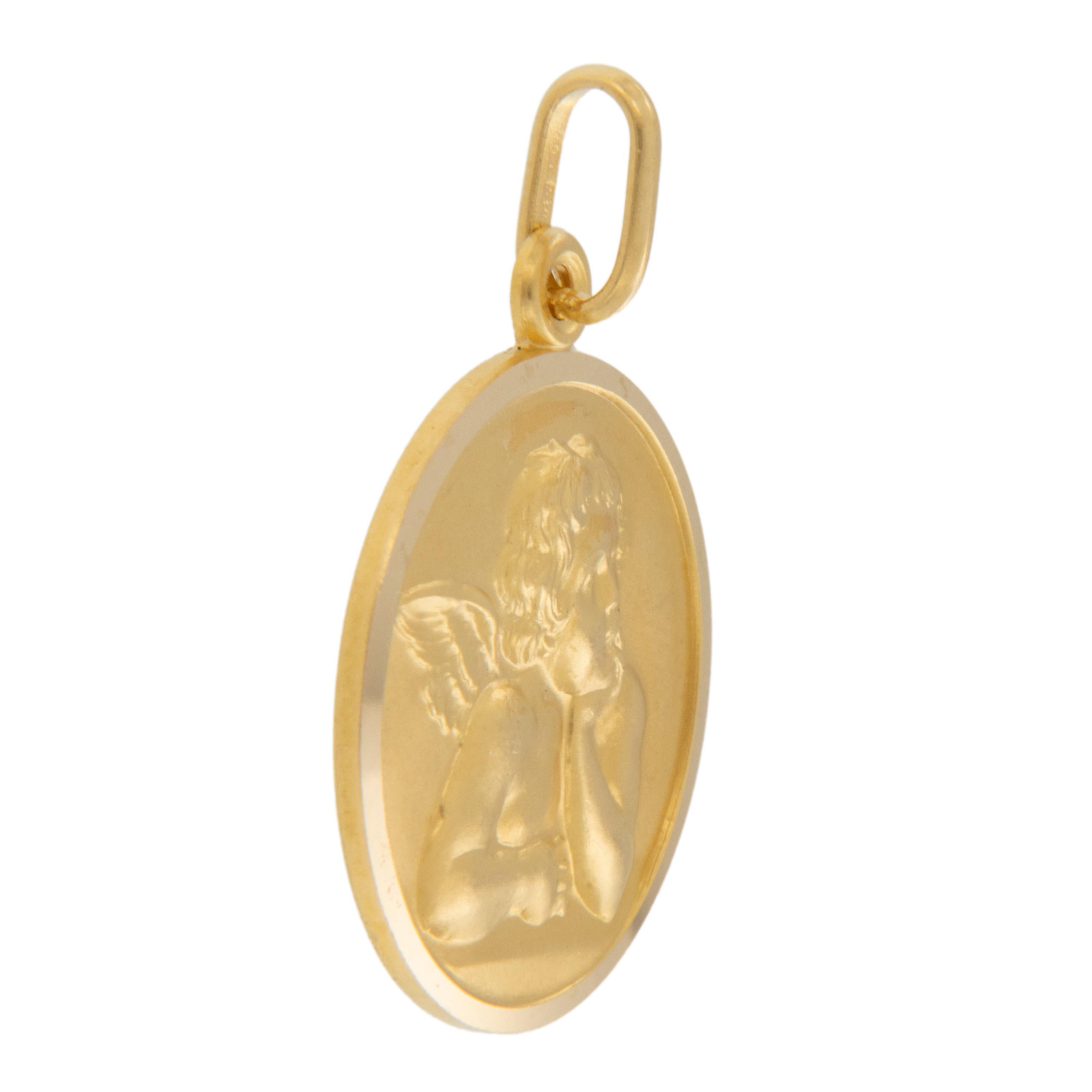 Contemporary 18 Karat Yellow Gold Angel Medal Charm Made in Italy For Sale