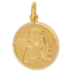 18 Karat Yellow Gold Angel Medal Charm Made in Italy