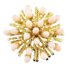 18 Karat Yellow Gold Angel Skin Coral Brooch