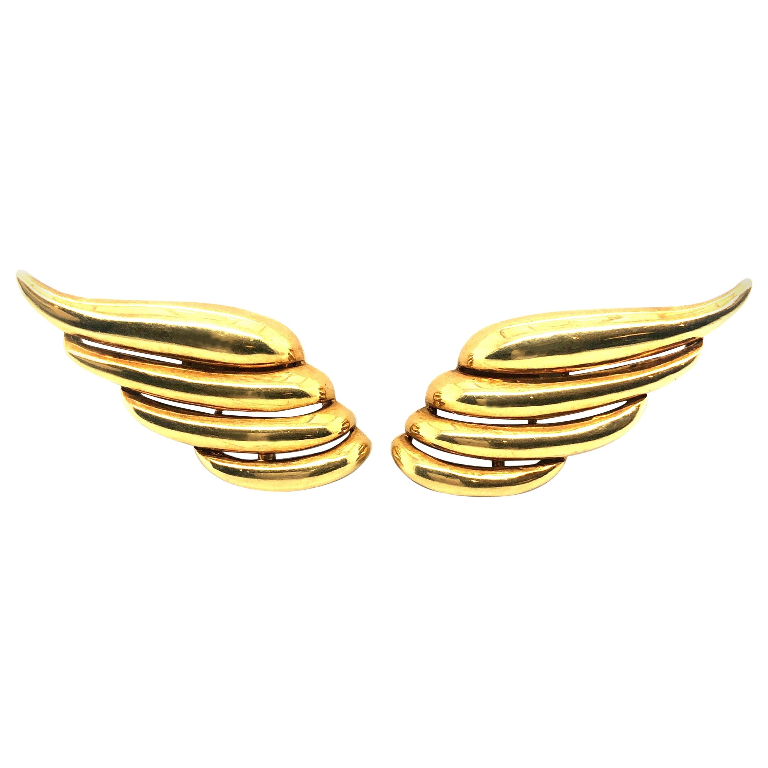 18 Karat Yellow Gold Angel Wings Ear Clips